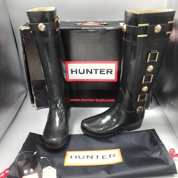 Hunter Regent Hurlington Boots Size UK 3 EU 36 Black Gold Wellington Wellie £195 - Picture 5 of 12